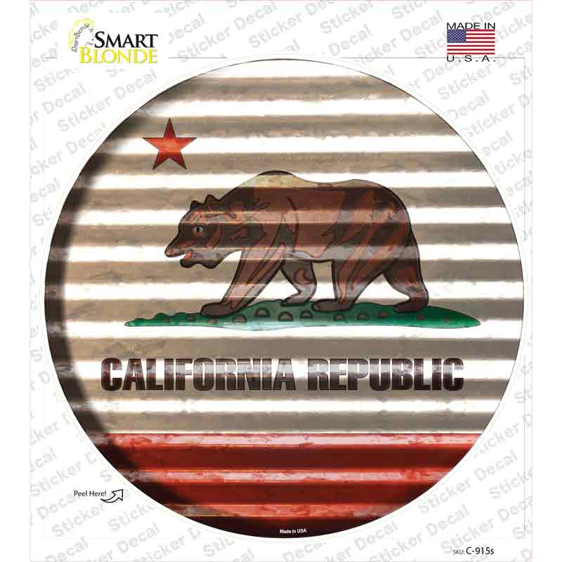 California Flag Corrugated Novelty Circle Sticker Decal