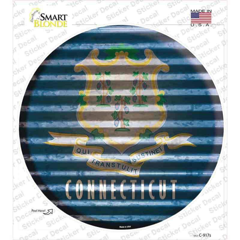 Connecticut Flag Corrugated Novelty Circle Sticker Decal