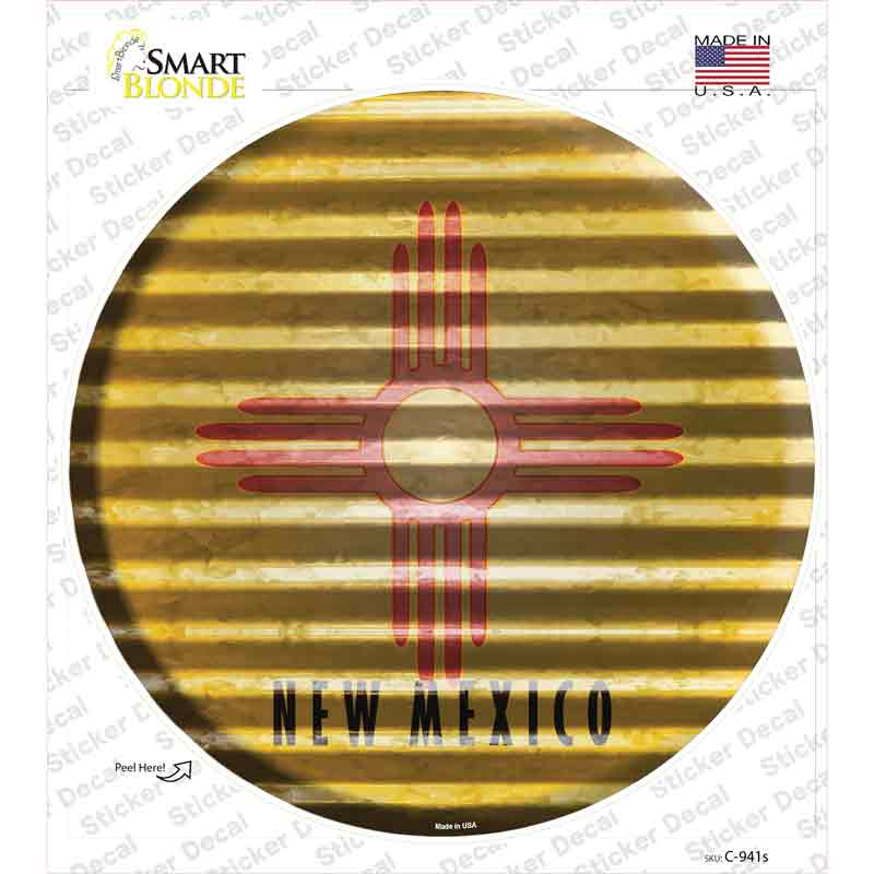 New Mexico Flag Corrugated Novelty Circle Sticker Decal