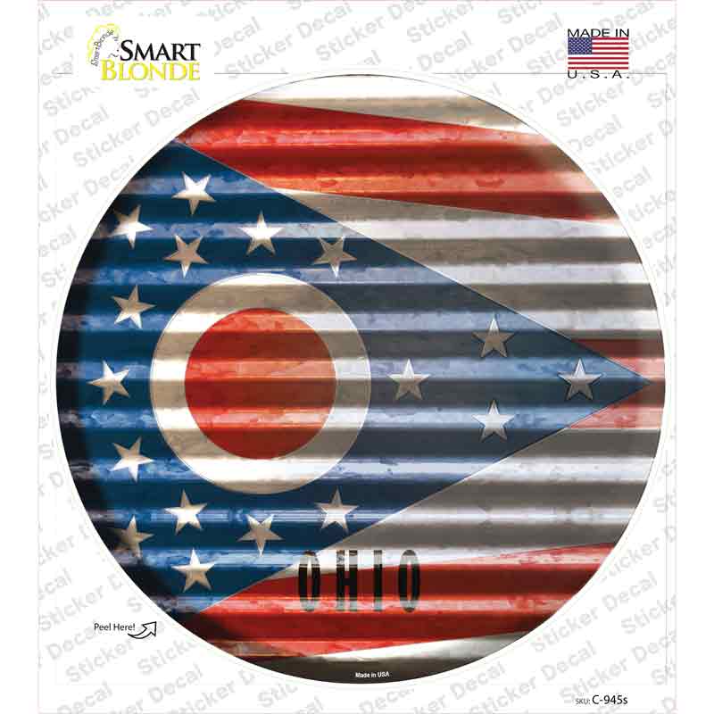 Ohio Flag Corrugated Novelty Circle Sticker Decal