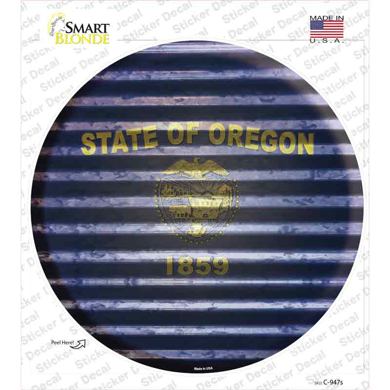 Oregon Flag Corrugated Novelty Circle Sticker Decal