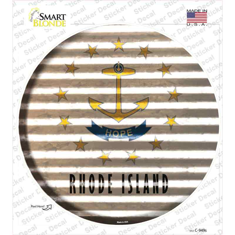 Rhode Island Flag Corrugated Novelty Circle Sticker Decal