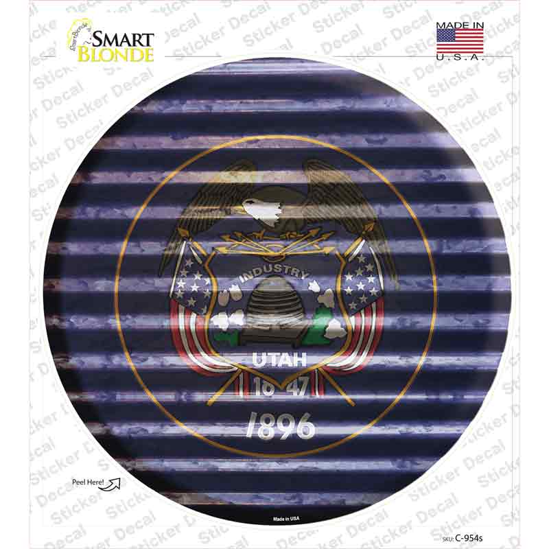 Utah Flag Corrugated Novelty Circle Sticker Decal