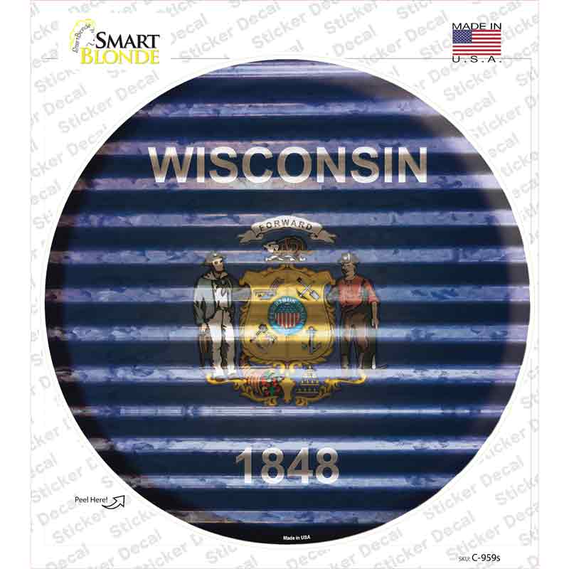 Wisconsin Flag Corrugated Novelty Circle Sticker Decal