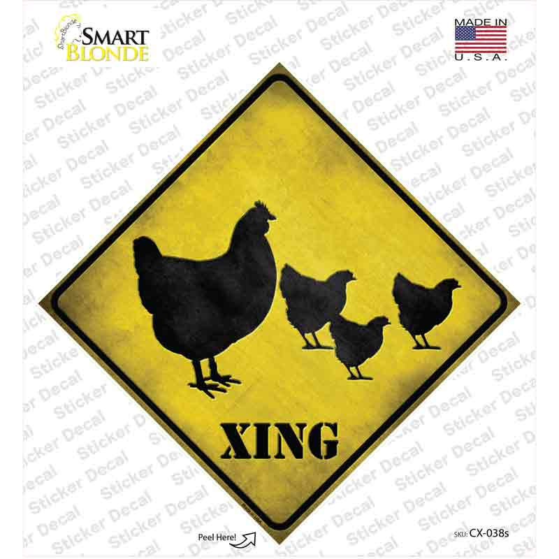 Chicken Xing Novelty Diamond Sticker Decal