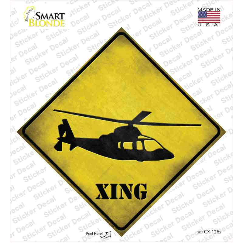 Helicopter Xing Novelty Diamond Sticker Decal