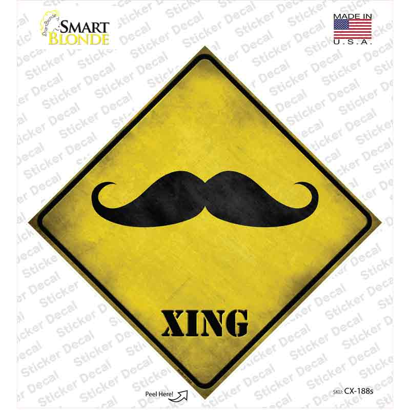 Classic Moustache Xing Novelty Diamond Sticker Decal