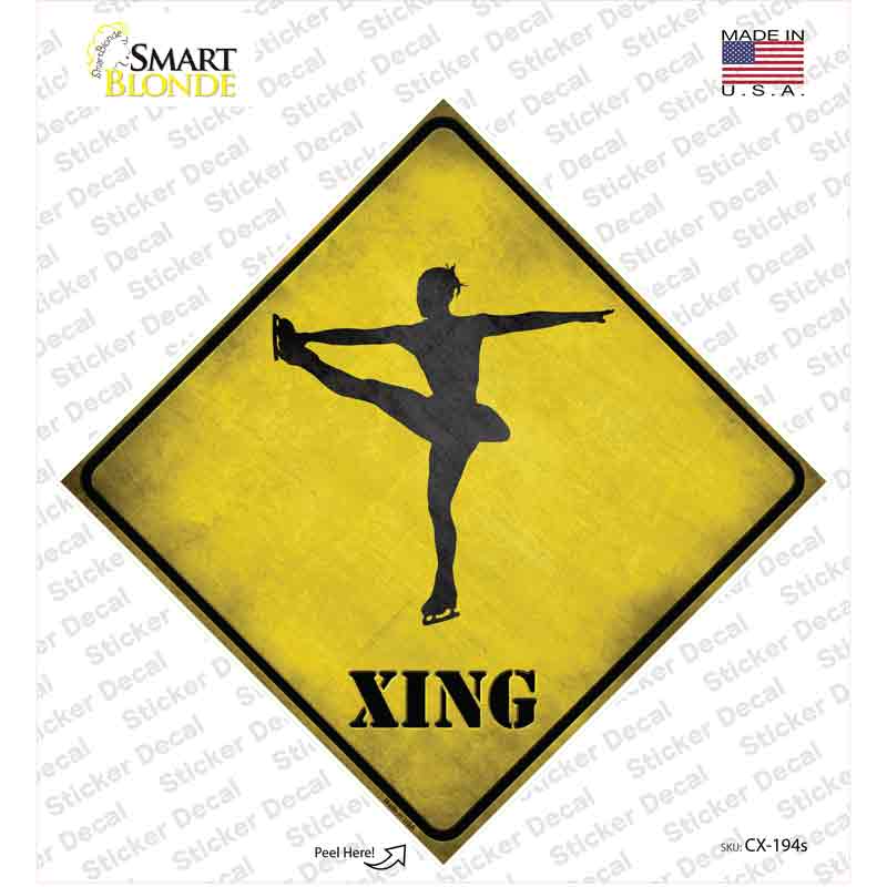 Twirling Figure Skater Xing Novelty Diamond Sticker Decal