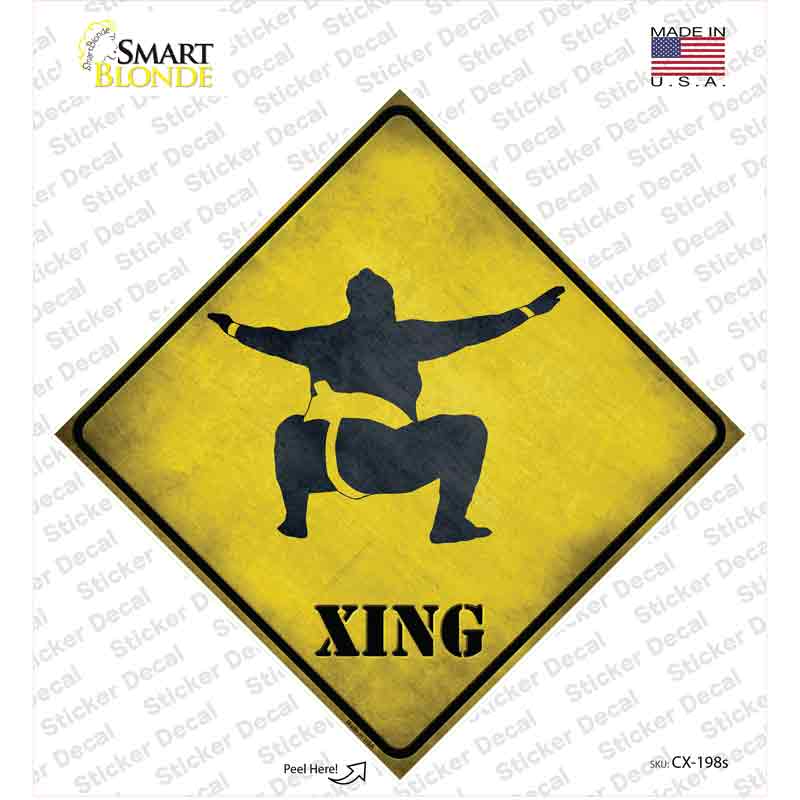 Sumo Wrestler Squatting Xing Novelty Diamond Sticker Decal
