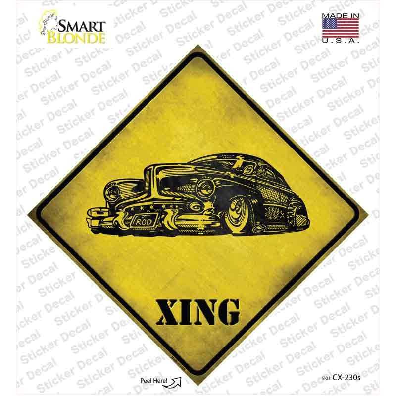 Classic Hot Rod Xing Novelty Diamond Sticker Decal