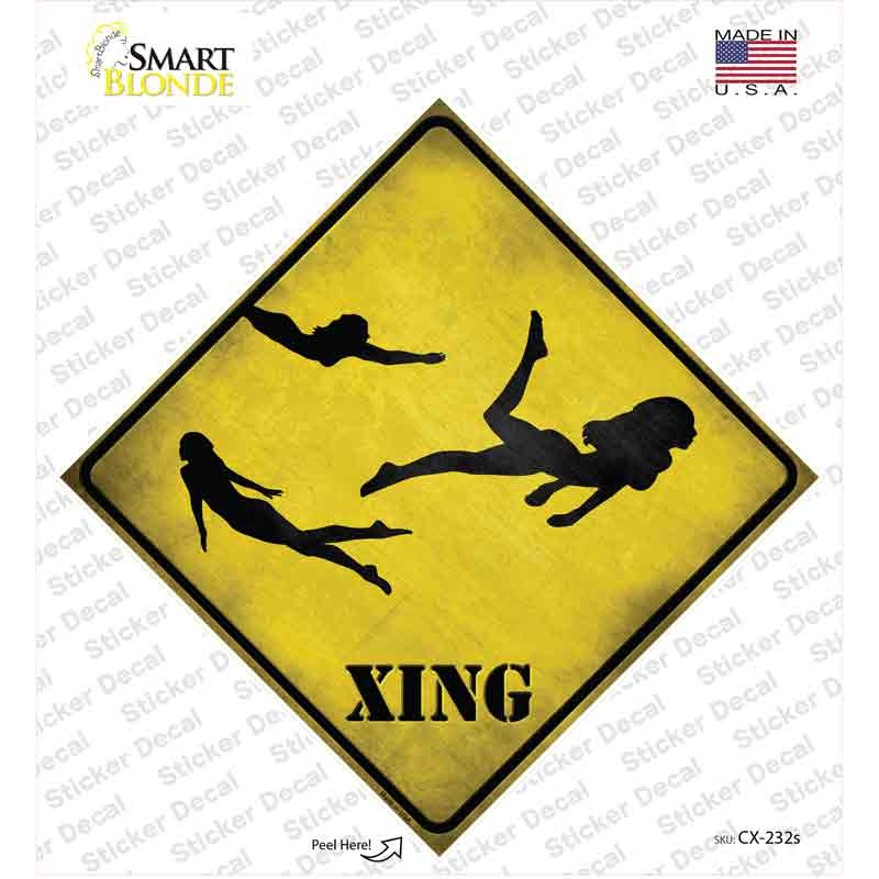 Women Swimming Xing Novelty Diamond Sticker Decal