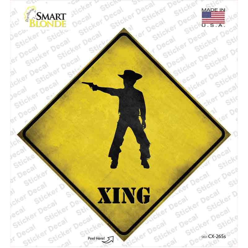 Cowboy With Pistol Xing Novelty Diamond Sticker Decal
