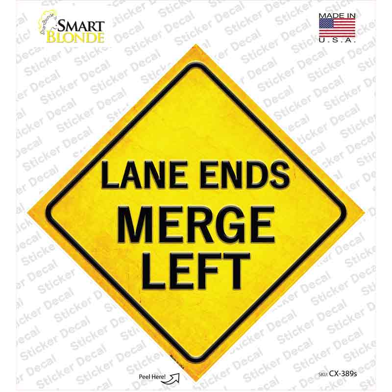 Lane Ends Merge Left Novelty Diamond Sticker Decal