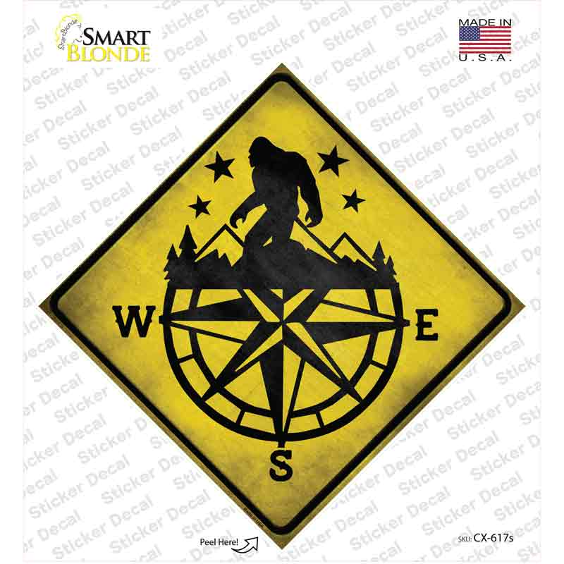 Bigfoot Compass Novelty Diamond Sticker Decal