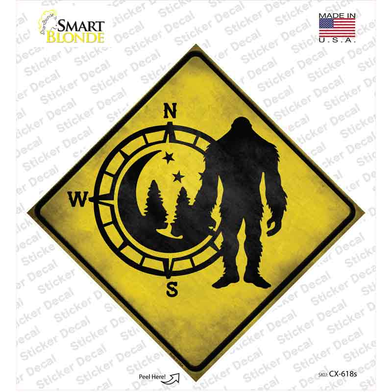Bigfoot Wilderness Compass Novelty Diamond Sticker Decal