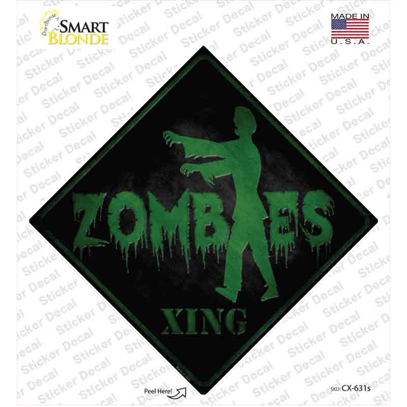 Zombie Crossing Novelty Diamond Sticker Decal