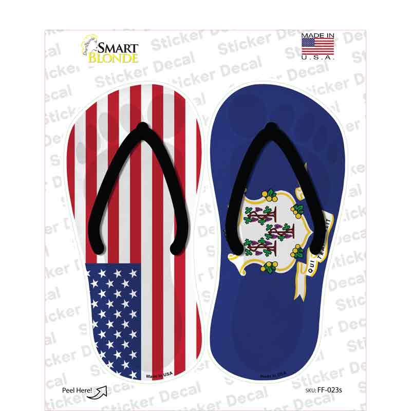 USA|Connecticut Flag Novelty Flip Flops Sticker Decal Small