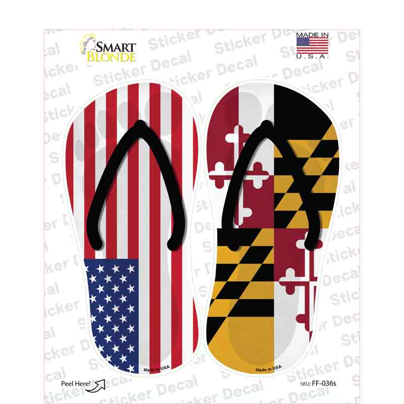 USA|Maryland Flag Novelty Flip Flops Sticker Decal Small