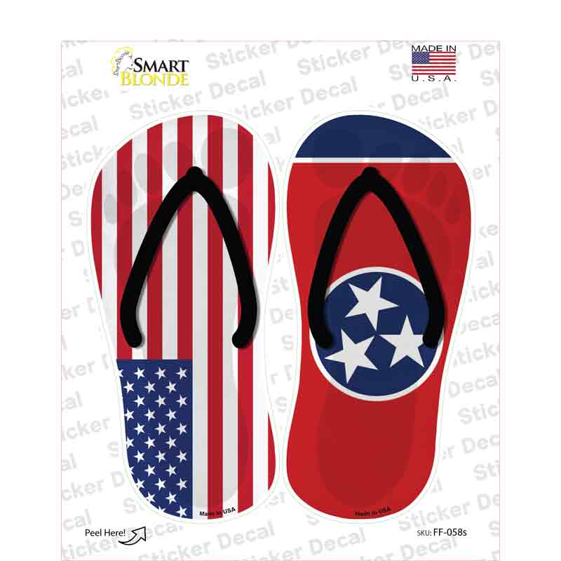USA|Tennessee Flag Novelty Flip Flops Sticker Decal Small