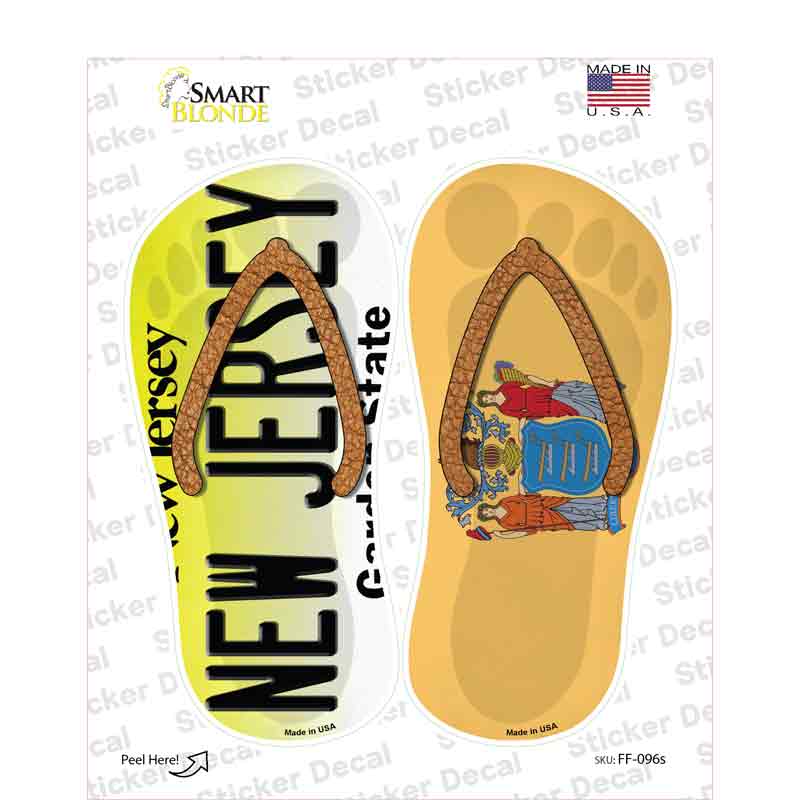 New Jersey|NJ Flag Novelty Flip Flops Sticker Decal Small