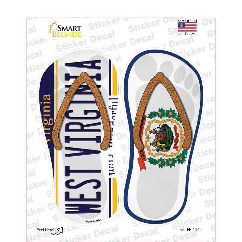 West Virginia|WV Flag Novelty Flip Flops Sticker Decal Small