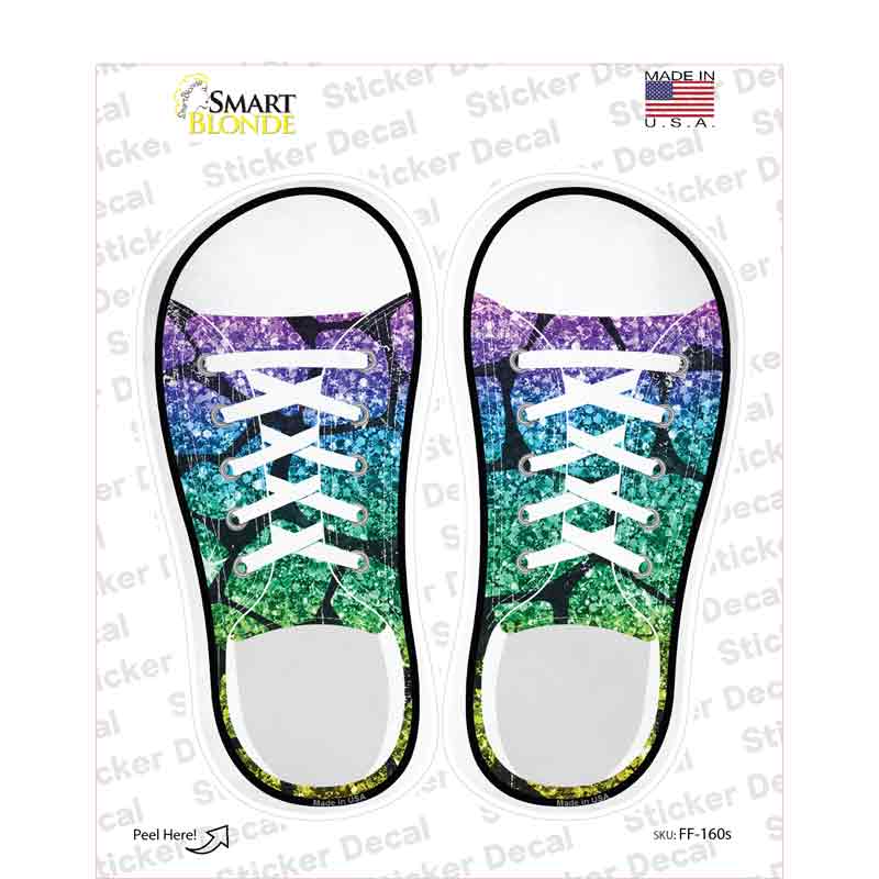Purple|Green Sparkles Giraffe Print Novelty Shoe Outlines Sticker Decal Small