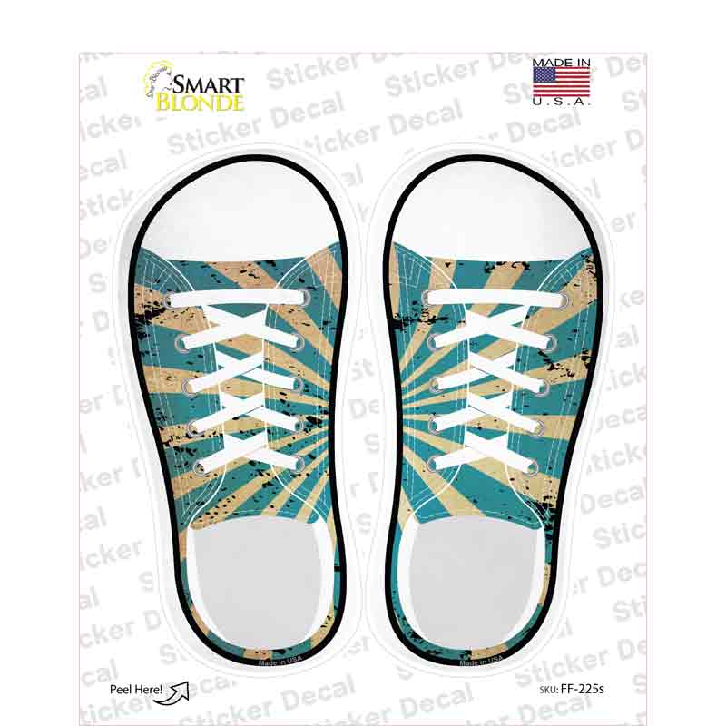 Blue|Tan Sun Rays Novelty Shoe Outlines Sticker Decal Small