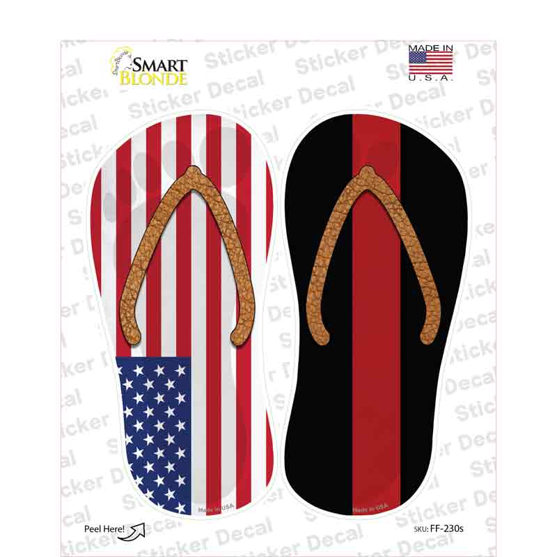 USA|Thin Red Line Novelty Flip Flops Sticker Decal Small