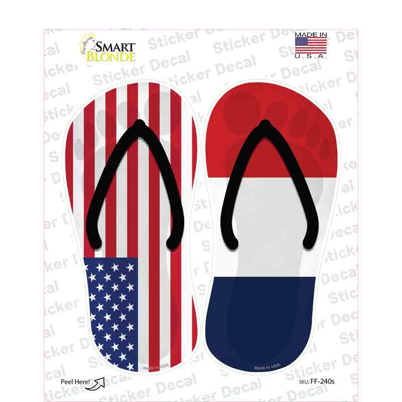 USA|France Flag Novelty Flip Flops Sticker Decal Small