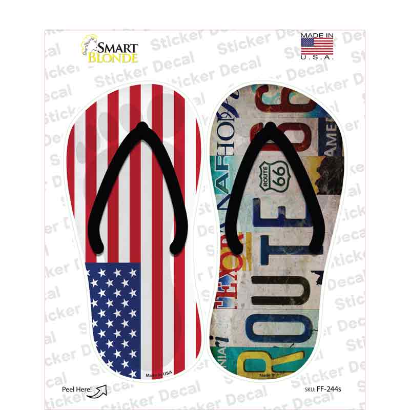USA|Route 66 Strip Art Novelty Flip Flops Sticker Decal Small