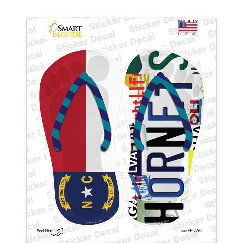 NC Flag|Hornets Strip Art Novelty Flip Flops Sticker Decal Small