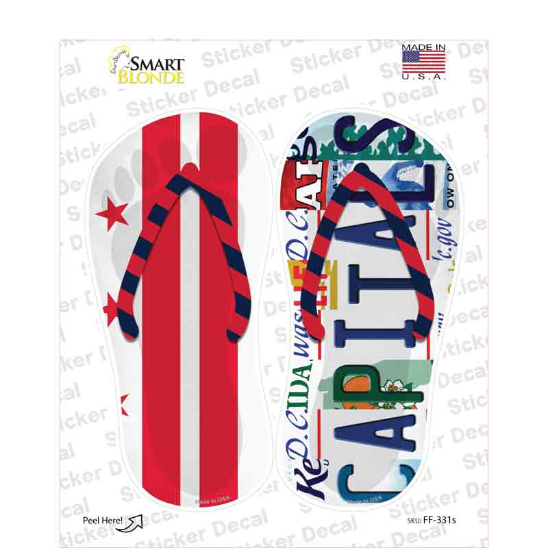 DC Flag|Capitals Strip Art Novelty Flip Flops Sticker Decal Small