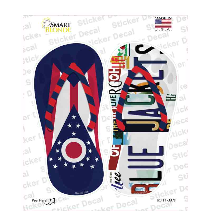 OH Flag|Blue Jackets Strip Art Novelty Flip Flops Sticker Decal Small