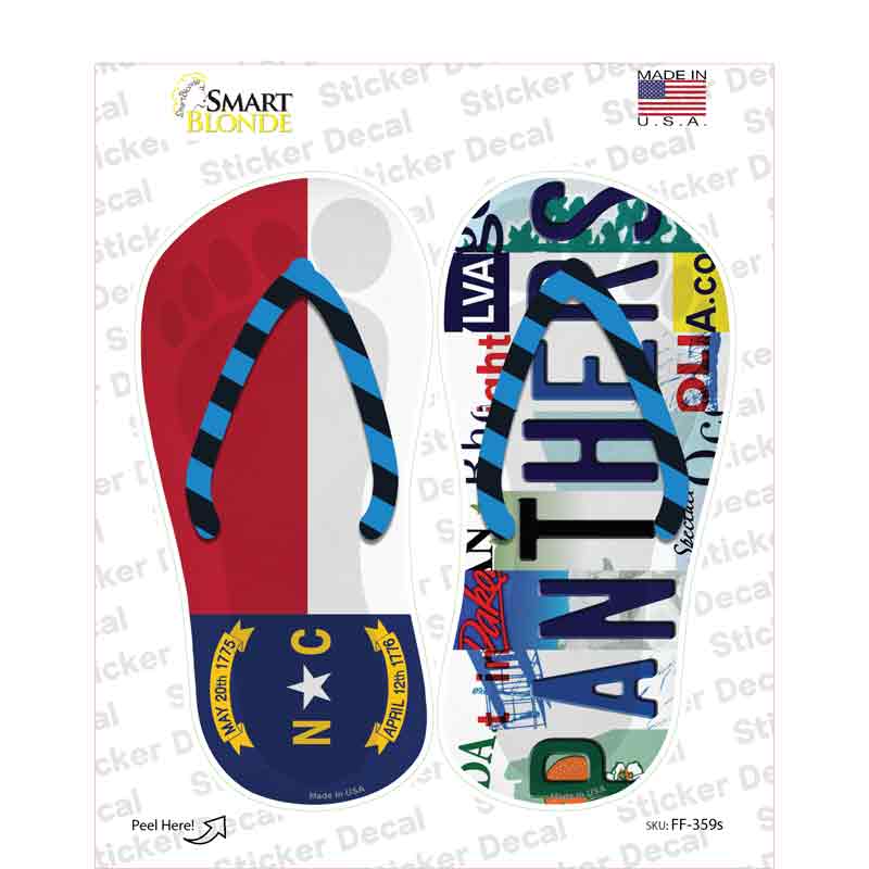 NC Flag|Panthers Strip Art Novelty Flip Flops Sticker Decal Small