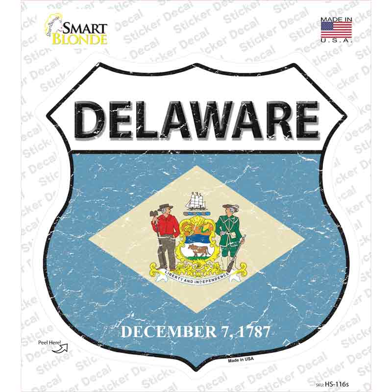 Delaware Flag Novelty Highway Shield Sticker Decal