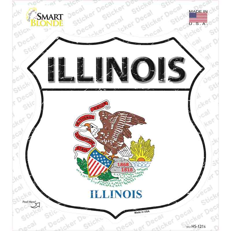 Illinois Flag Novelty Highway Shield Sticker Decal