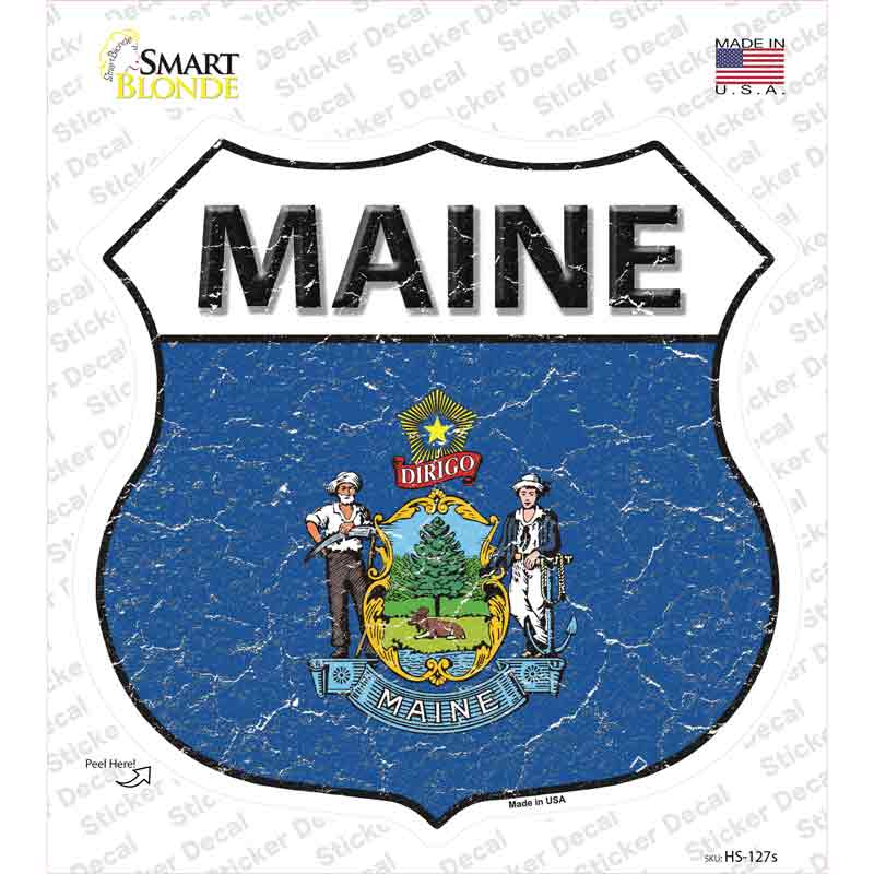 Maine Flag Novelty Highway Shield Sticker Decal