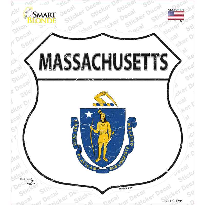 Massachusetts Flag Novelty Highway Shield Sticker Decal