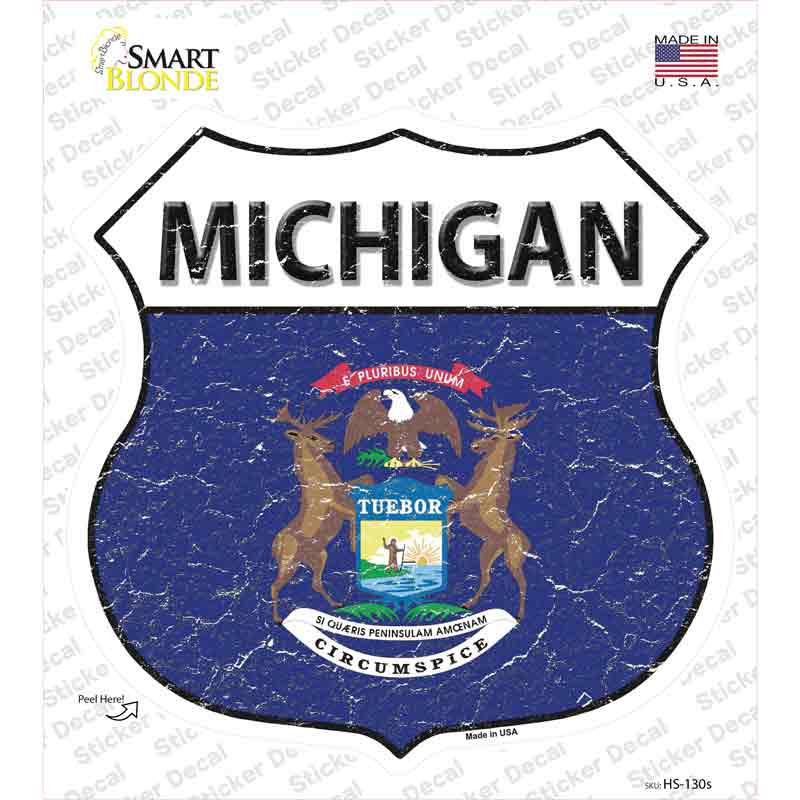 Michigan Flag Novelty Highway Shield Sticker Decal
