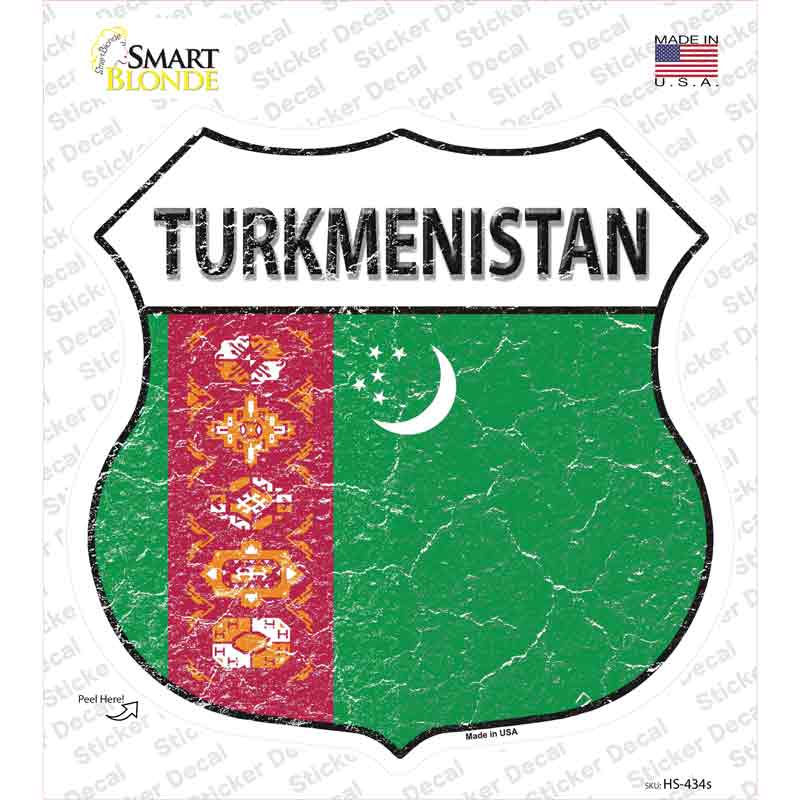 Turkmenistan Flag Novelty Highway Shield Sticker Decal