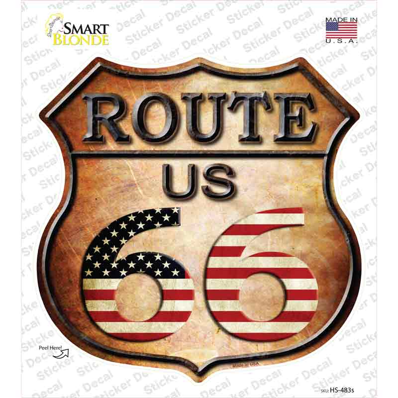 Route 66 American Flag Novelty Highway Shield Sticker Decal