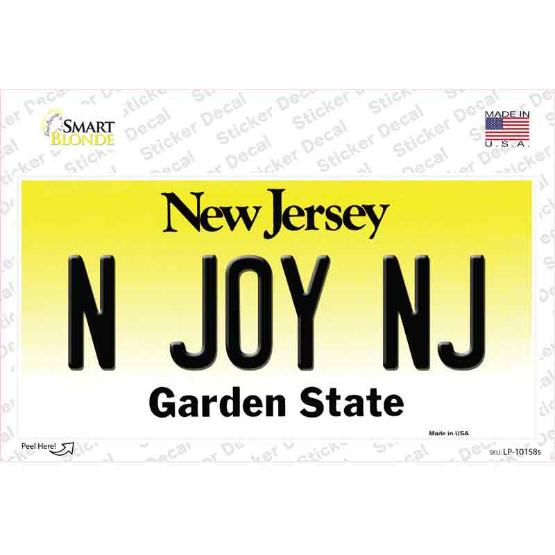 N Joy NJ New Jersey Novelty Sticker Decal