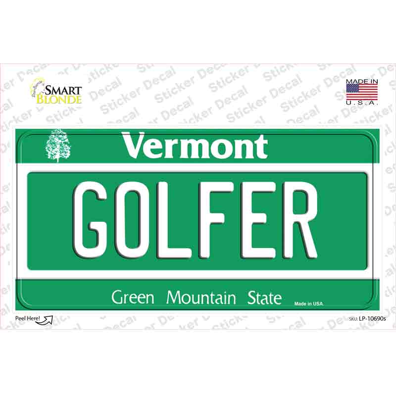 Golfer Vermont Novelty Sticker Decal