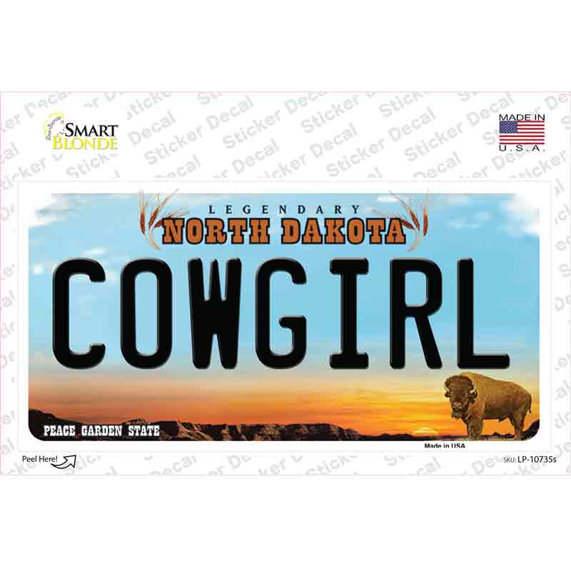 Cowgirl North Dakota Novelty Sticker Decal