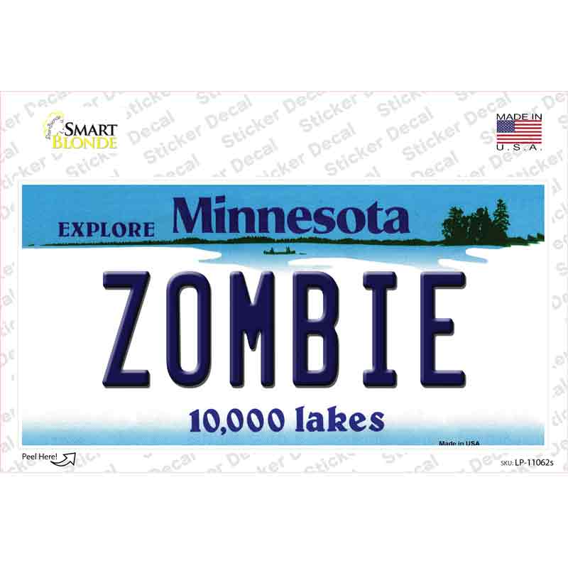 Zombie Minnesota State Novelty Sticker Decal