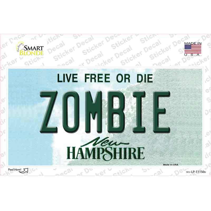 Zombie New Hampshire State Novelty Sticker Decal