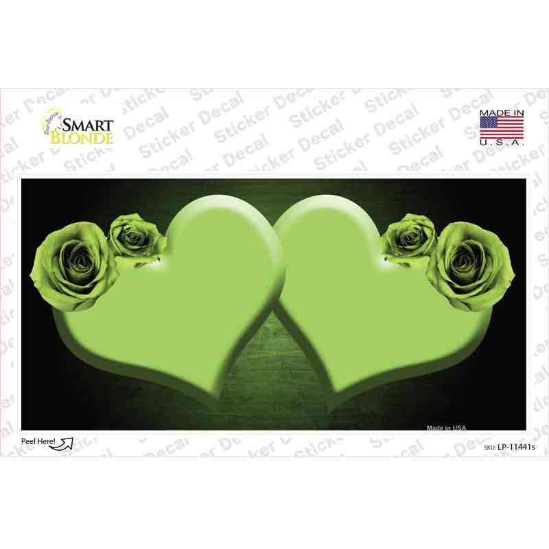Hearts Over Roses In Lime Green Novelty Sticker Decal