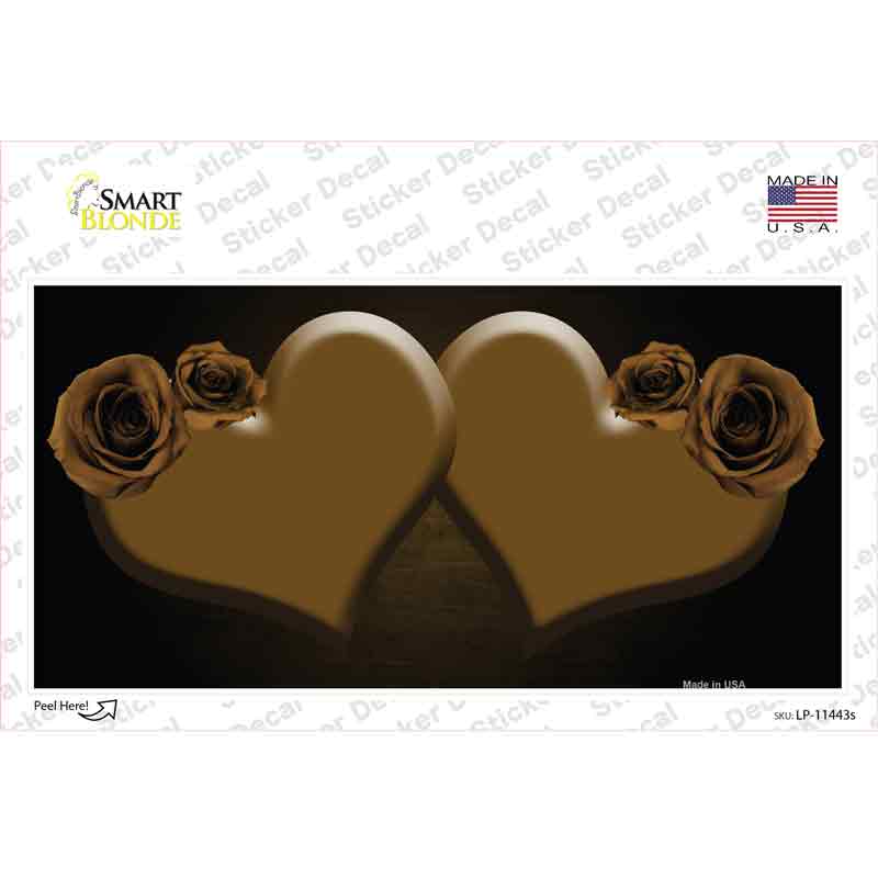 Hearts Over Roses In Brown Novelty Sticker Decal