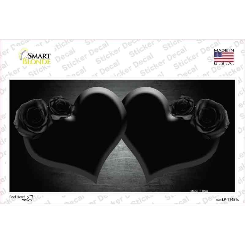 Hearts Over Roses In Black Novelty Sticker Decal