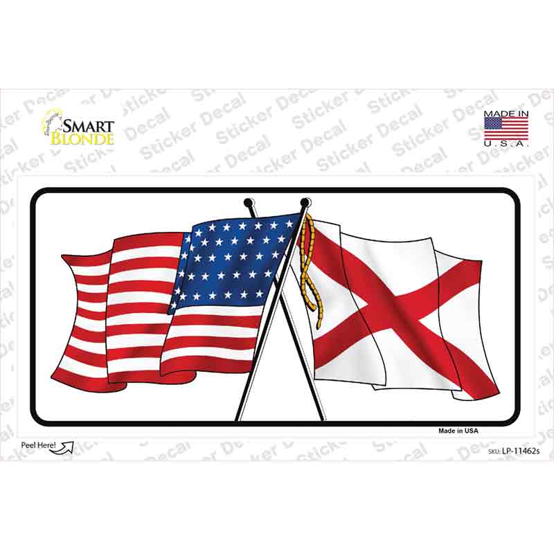 Alabama Crossed US Flag Novelty Sticker Decal